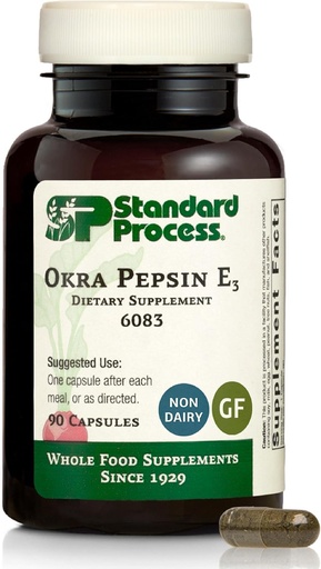 [BRSWGFD5OUMBAE3F] Standard Process Inc. Okra Pepsin E3 - Whole Food Digestive Health, Cholesterol, Bowel and Bowel Cleanse with Pepsin, Alfalfa, Spanish Moss, Buckwheat and Okra, Gluten Free - 90 Capsules