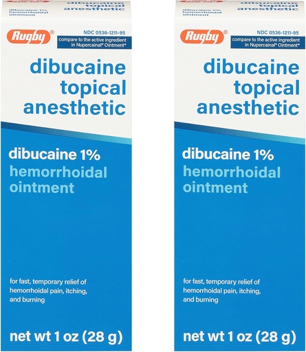 [BRSWIZAFBQPAGA3G] Rugby Dibucaine Topical Anesthetic 1% Hemorrhoid Ointment - Pain Relief Cream for Itching and Burning, Hemorrhoid Treatment, Anti Itch Cream 1 Oz (2 Pack)