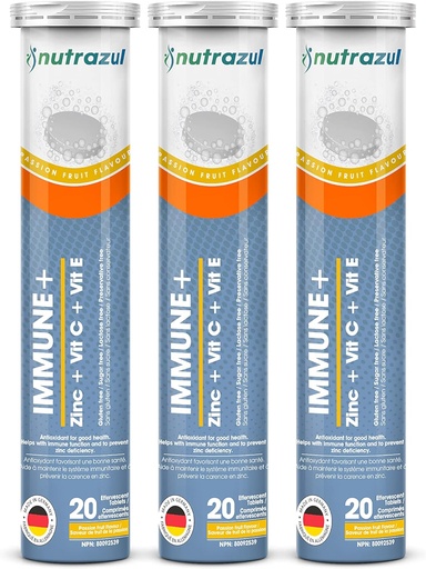 [BRSWYFQCBF5RS3DJ] nutrazul Immune+ Effervescent Tablets | Vitamin C and Zinc with Vitamin E | 60 Tablets | Immune Support for Adults & Kids | Ideal for Flu Season Protection | Passion Fruit Flavor