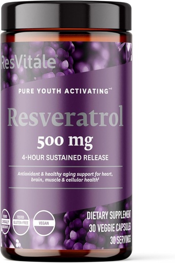 [BRSWGZIQBUFGMFL4] ResVitale Resveratrol 500 mg - Resveratrol Supplement for Men and Women - 30 Veggie Capsules