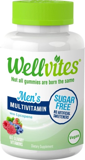 [BRSWYED6BF5ROGTP] Wellvites Sugar Free Multivitamin Gummies for Men, Vegan and Non-GMO - Vitamin A, B6, and B12, Biotin and Folate, Vitamins for Men, No Artificial Sweeteners, Gluten-Free, 60 Count (30 Day Supply)