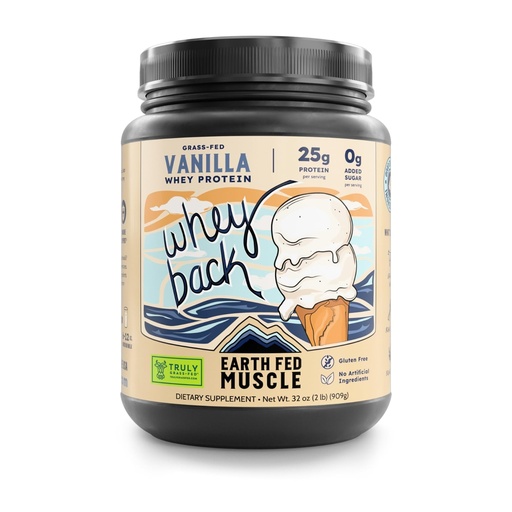 [BRSWGZQYCINGE3Q6] Earth Fed Muscle Whey Back Irish Grass Fed Whey Protein Isolate, Third-Party Certified. 25g Protein, Vanilla - Non-GMO, Hormone Free, Soy Free, Gluten Free - 2 LB, 29 Servings
