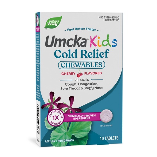[BRSWGFI5CENQ2GT6] Nature's Way Umcka Kids Cold Relief Chewables, Homeopathic Cold Medicine and Remedy, Shortens & Reduces Severity of Cough, Congestion & Sore Throat for Children Ages 6+, Cherry Flavored, 10 Count