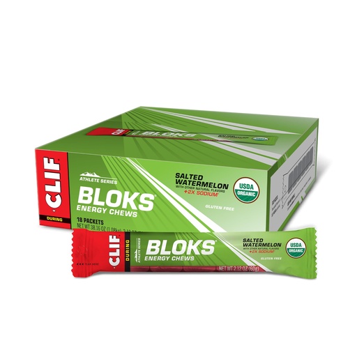 [BRSWKHD5CIEGYGDK] CLIF BLOKS - Salted Watermelon Flavor with 2X Sodium - Energy Chews - Non-GMO - Plant Based - Fast Fuel for Cycling and Running - Quick Carbohydrates and Electrolytes - 2.12 oz. (18 Count)