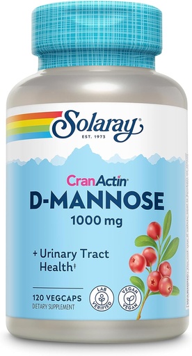 [BRSWIYQ4OJ5R23AZ] Solaray D-Mannose 1000mg med CranActin Cranberry Extract - D Mannose och Cranberry Supplement med vitamin C - Stöder urinvägshälsa - Vegan, 60-dagars garanti