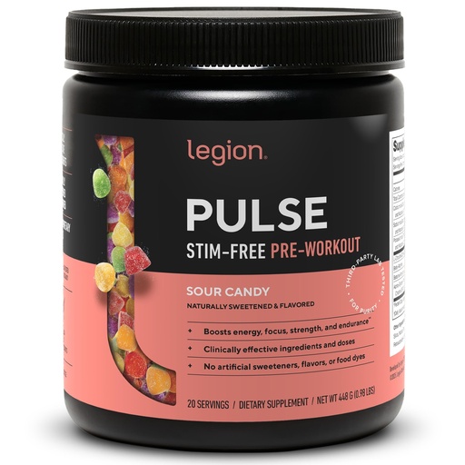 [BRSRMFL7AAHRA33A] LEGION Pulse Pre Workout Supplement - All Natural Nitric Oxide Preworkout Drink to Boost Energy, Creatine Free, Naturally Sweetened, Beta Alanine, Citrulline, Alpha GPC (Caffeine Free Sour Candy)