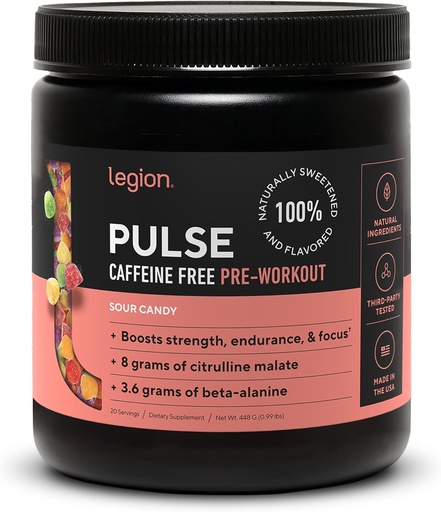 [BRSRMFL7AAHRA33A] LEGION Pulse pred tréningom doplnok - Všetky prírodné oxidu dusnatého preworkout nápoj na zvýšenie energie, Kreatín bez, prirodzene sladené, Beta alanín, Citrulín, Alpha GPC (Caffeine Free Sour Candy)