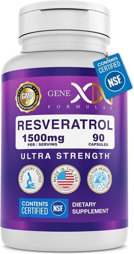 [BRSWGZQBA4IGCCTK] Formules Genex Resveratrol 1500 mg Supplément pour le vieillissement en santé – NSF certifié pour l'innocuité, la qualité et l'exactitude de l'étiquette – Formule antioxydante et le vieillissement en santé - Compte sans gluten 90
