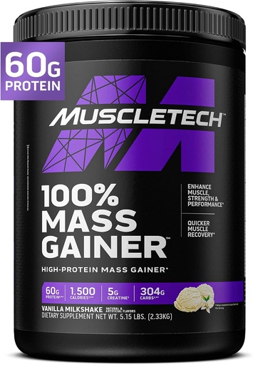 [BRSWYBAZAV7WEYI6] MuscleTech High Protein Mass Gainer for Men & Women - Protein Powder Shakes for Weight Gain, Muscle Building & Recovery with Creatine Monohydrate - Vanilla Milkshake, 5.15 Pound
