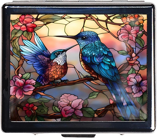 [BRSROGIZAQFRYCQ7] 7 Days Chromed Shiny Silver Pill Organizer with Mirror Inside has 8 Separate Communications Recotancle 7 Days Pill Box Pill Case (Humming Birds)