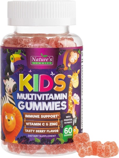 [BRSWYAD4CJ6RGHLX] Multivitamin per a nens - completa la Gunataminada de Daily Children amb Vigates D, Btaminas, Zinc i Més - Energia, memòria Focus i suport de salut - Natural Berry Flavor Chew - 60 Gumpmens