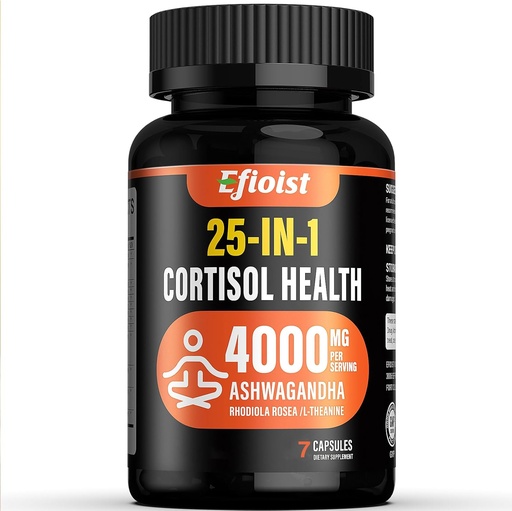 [BRSRABQDCEIWK3LU] Supplément de cortisol santé, 25-en-1 Réducteur de cortisol pour les femmes et les hommes, Suppléments de cortisol pour Ashwagandha, Rhodiola Rosea, L-Theanine, 7 Capsules