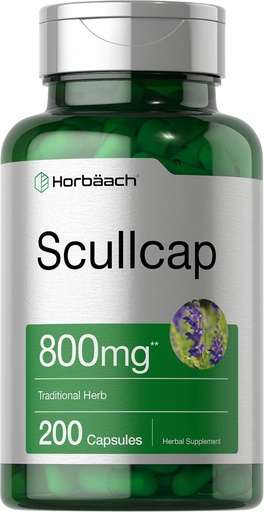 [BRSWGH3QOYCB6DY2] Horbäach Scullcap Capsules TEN 800 mg ANTE 200 Conde TENIDO Max Potency, Value Size TENIDO NO GMO Y Gluten Suplemento gratuito ANTE Scutellaria Baicalensis