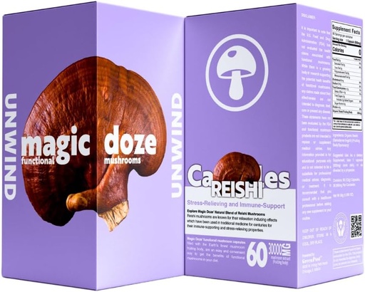 [BRSRAAY7CN6GKCL3] Magic Doze™ Reishi Mushroom Supplement Capsules - 60 Count, Unwind, Herbal Supplement, Stress Relief, Immune Support, Vegan, Organic Reishi Ingredient