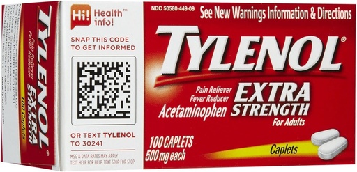 [BRSWIZA4BECRGHT2] Tylenol Extra Strength Pain Reliever & Fever Reducer Caplets-100 Count