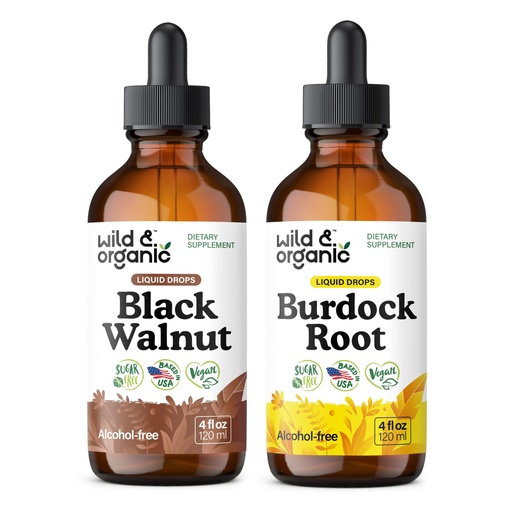 [BRSRAGAKBMNRYHQ6] Wild & Organic Black Walnut Tincture 4 fl oz & Burdock Root Tincture 4 fl oz