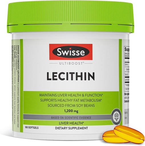 [BRSWG2QCC4HQMYD4] Swisse Soy Lecithin 1200mg Softgels Capsules | Maintains Liver Health and Function * | Supports Fat Metabolism * | Choline Lecithin Supplement 1200 mg | 180 Softgels