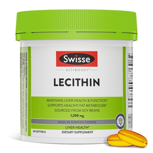 [BRSWG2QCC4HQMYD4] Swisse Soy Lecithin 1200mg Softgels Capsules | Maintains Liver Health and Function * | Supports Fat Metabolism * | Choline Lecithin Supplement 1200 mg | 180 Softgels