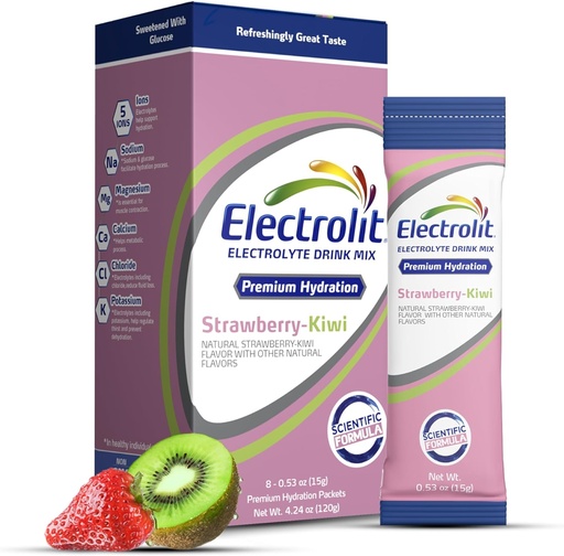 [BRSROEICPIFA2A34] Electrolit Electrolytes Powder packages, paquets de Strawberbera Kwi 8 paquets, paquets d'Hydration per a la deshidratació i la Reshydració, Post Workout Flared Flakhat Beck, Guten Water Free growherr Sticks