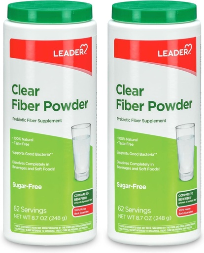 [BRSROGQTORYA4336] Leader Prebiotic Fiber Supplement Powder for Digestive Health, 100% Natural Daily Fiber Powder, Sugar-Free, Taste-Free, Gluten Free, Non-GMO, Unflavored (Pack of 2)