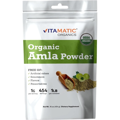 [BRSW22YQCAFAE3LU] Vitamatic Certified USDA Organic Amla Berry Powder – 1 lb (16 oz) Amalaki | Rich in Natural Vitamin C & Antioxidants | Supports Immune Health | Gluten-Free, Non-GMO, Kosher