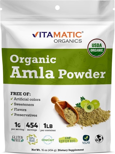 [BRSW22YQCAFAE3LU] Vitamatic Certified USDA Organic Amla Berry Powder – 1 lb (16 oz) Amalaki ← Rich in Natural Vitamin C " Antioxidantes Silenciosos Immune Health TEN Gluten-Free, Non-GMO, Kosher
