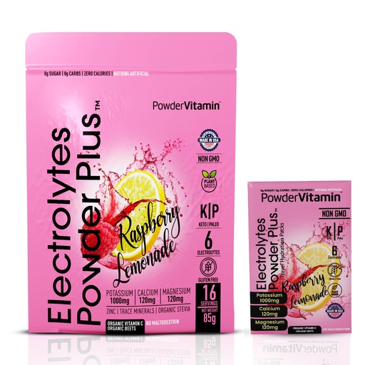 [BRSRAGAKC4MQG3A6] PowderVitamin Electrolytes Powder Plus, Keto, Raspberry Lemonade, Sugar Free, Pink Himalayan Salt, 1000mg Potassium, 120mg Calcium, 120mg Magnesium, Non-GMO, Zero Calories, (16 Hydration Packets)