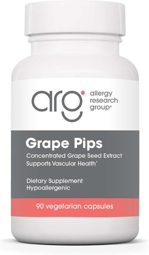 [BRSWIYIPAQORUADY] Allergy Research Grope Pips - Grape secked, Proanthocyanidas, polyphnols, Herball Supplement, Organic, 300mg Capsules - 90 เคานต์