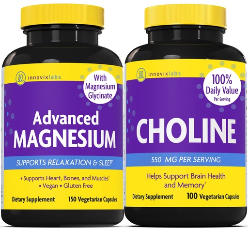 [BRSRAGQ7AAHQODLA] InnovixLabs Choline & Magnesium Bundle Choline Bitartrate 550mg (100 Capsules) Advanced Magnesium (150 Capsules). Supports Memory, Mood, Brain Health & Boost Cognitive.*
