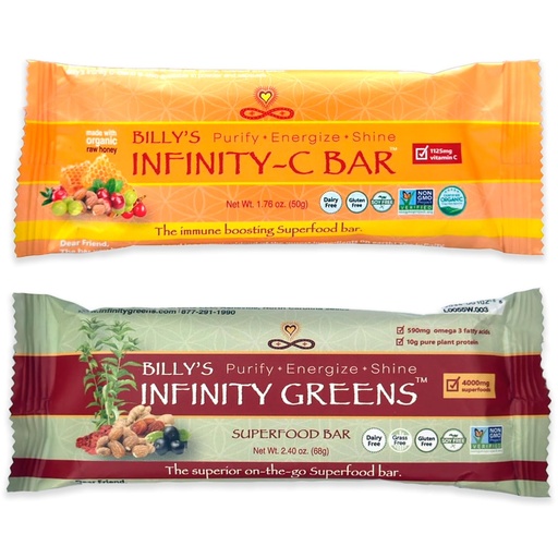 [BRSRAHTQDMBBYE3D] Infinity Greens Bundle, 1 Box Green Superfood Bars (12 Pack), 1 Box Organic Vitamin C Snack Bars (12 Pack)
