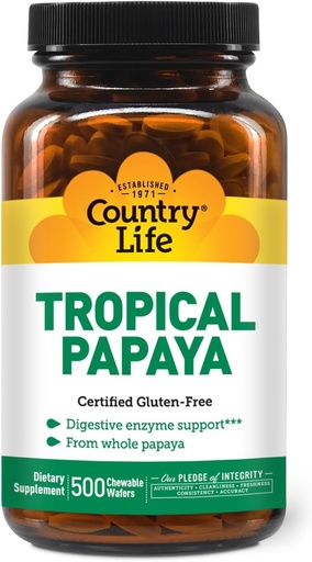 [BRSWIYQ5OABQEYDI] Country Life - Natural Tropical Papaya Enzyme - 500 Chewable Wafers