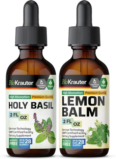 [BRSRAGL2CQFB4EL4] BIO Krauter Šventasis bazilikas Tincture 2 Fl. Oz. & Lemon Balm Tincture 2 Fl. Oz.
