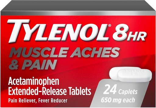 [BRSWKH3YBB6BUALH] Tylenol 8 Hour Muscle Aches & Pain Relief Extended-Release Tablets with 650 mg Acetaminophen, Fever Reducer & Pain Medicine for Muscles, Joints, Body, and Backache Pain Relief, 24 Count