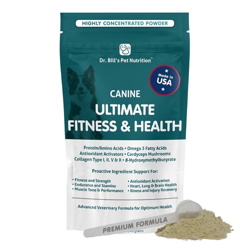 [BRSWGZYBPIIAA3QV] Dr. Bill’s Canine Ultimate Fitness & Health – Daily Dog Multivitamin for Energy, Longevity & Whole-Body Support - Vet Supplement to Help Fill Nutritional Gaps - Skin, Coat, Heart & Brain Health 340g