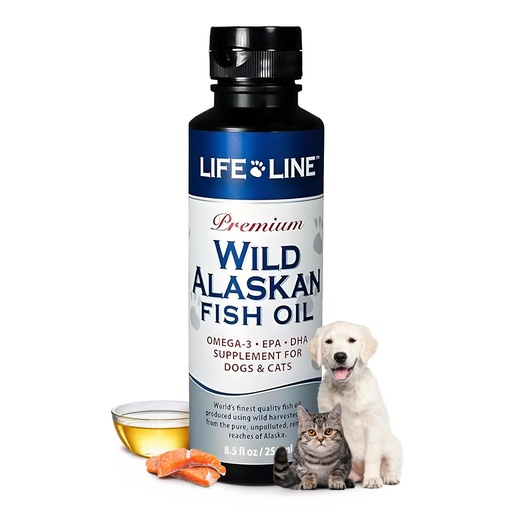 [BRSWIHQ4BYIGYETY] Life Line Pet Nutrition Wild Alaskan Fish Oil Omega-3 Supplement for Skin & Coat – Supports Brain, Eye & Heart Health in Dogs & Cats, 8.5oz