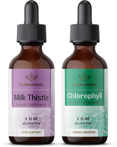 [BRSW2CQPCN4BEYL4] HERBAMAMA Herbal Liquid Drops Kit - Bundle of Milk Thistle Extract 2 fl oz och Liquid Chlorophyll 2 fl oz - Vegan Supplement Liquid Extract - Non GMO, Sugar & Alkoholfri - 2 Pack