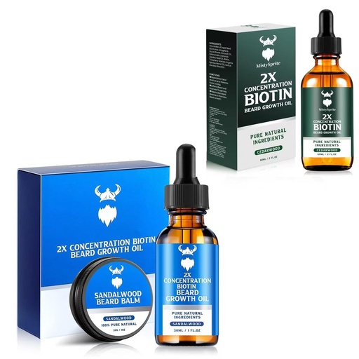 [BRSRAGIPAQMAYETP] Sandalwood Beard Growth Kit with 2X Biotin for Men and Cedarwood Beard Growth Oil，Natural Ingredients & Thickens Facial Hair Growth