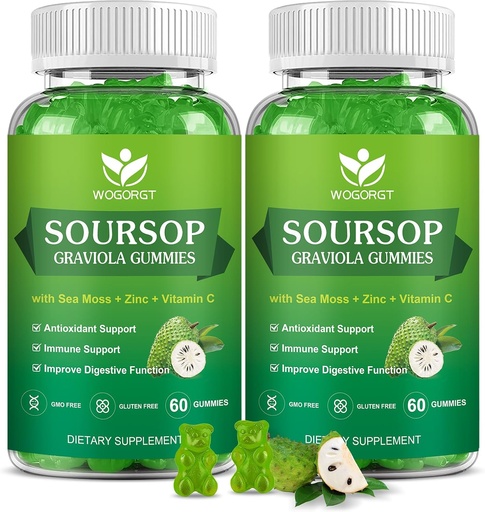 [BRSRAZQYOIJRYADA] Soursop Graviola Gummies with Sea Moss Extract - Antioxidant, Cell Support & Regeneration, Immune Support, Soursop Gummy with Sea Moss, Vitamin C & Zinc, Apple Flavor - 60 Gummies(2 Pack)
