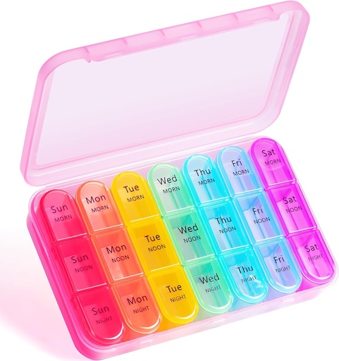 [BRSROZQHCR6RQCTD] Weekly Pill Organizer 3 Times a Day - Odaro 3 Times a Day,Large Pill Box 7 Day,Portable Pill Case for Purse,Daily Pill Organizer,Medicine Organizer for Vitamins,Supplement and Medication(Pink)