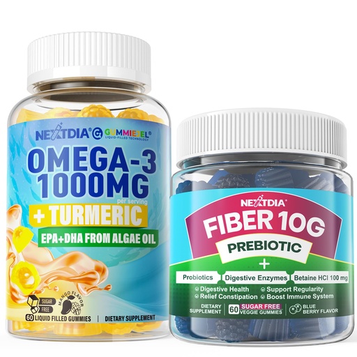 [BRSRAFAFBMDQO3D7] Vegan Omega-3 1000mg + Turmeric, Fiber Gummies