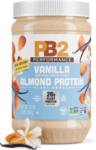 [BRSWGC34BB7AE2T4] PB2 Performance Almond Plant Based Vegan Protein Powder 124; 20g Complete Protein, No hozzáadott cukor, Prebiotikus Fiber 124; Dairy Free, Certified Vegan, Non-GMO, Gluten Free [Almond w / Madagaszkár Vanilla, 1LB]