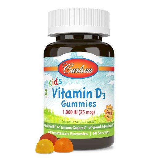 [BRSWGZLQOJ6AK2DX] Carlson - Kid's Vitamin D3 Gummies, 1000 IU (25 mcg), Bone Health & Immune Support, Growth & Development, Vitamin D Gummies, D3 Gummy Vitamins, Natural Fruit Flavors, 60 Vegetarian Gummies