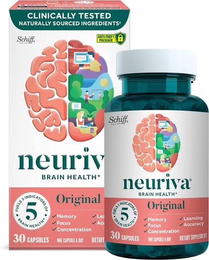 [BRSWGAT7BECWGDL2] NEURIVA Original Brain Supplement for Memory, Focus & Concentration + Learning & Accuracy with Clinically Tested Nootrophics Fosfatidylserine and Neurofactor, Comfeine Free, 30ct kapselit
