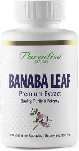 [BRSWIYY5BUMB6GDK] Paradise Herbs, Banaba Leaf, 12: 1 Koncentrovaný extrakt, 250 mg, Vegan, Gluten- Free, Non- GMO, 180 Kapsle