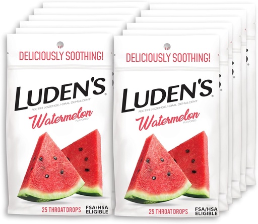 [BRSWKHYOOMFBOCYY] Ludens Watermelon Throat Drops, Sore Throat Relief, 25 Count (Pack of 12)