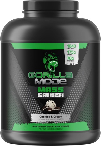 [BRSRAFAROEDQMA3U] Gorilla Mind Mass Gainer (Cookies & Cream) – 70g Protein | 1040 Calories | 175g Carbs | High Protein Weight Gain Powder