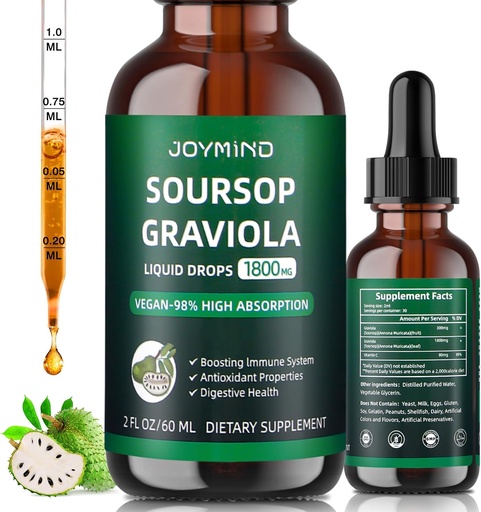[BRSRAGQTDF7QKE32] Graviola Soursop Leaf Extract Liquid - Soursop Bitters Liquid, Immune Boost, Relax, Liver and Sleep, Vegan, Sugar & Gluten Free, 98% Absorption Rate, Natural Flavor, 2 Month Supply 60ML