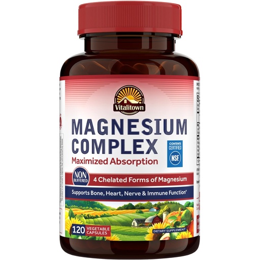 [BRSWYFAYCQIROD36] Vitalitown Magnesium Complex Supplement 500mg - NSF Certified Magnesium Glycinate, Malate, Taurate & Citrate - Chelated High Absorption & Gentle on Stomach - Vegan Non-GMO 120 Capsules