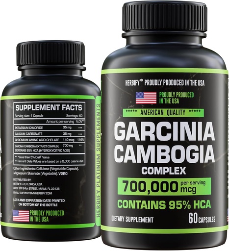 [BRSRAEI7CANRSGTD] HERBIFY Garcinia Cambogia Wellness Support Papildinājums sievietēm un vīriešiem - Augu ekstrakts ar antioksidantu īpašības - Enerģijas pastiprinātājs Daily Vitality un Digestive Support - 60 Count