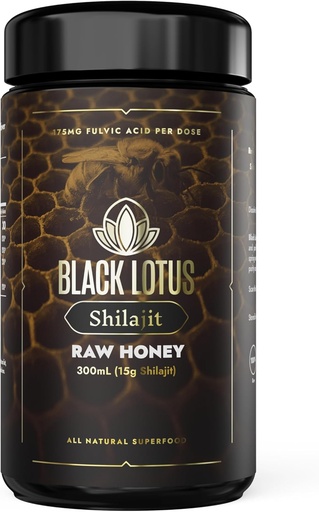 [BRSROFI7A4CRUC3P] Black Lotus Pure Shilajit Resin Raw Honey Liquid Tincture, 300ml, 100% Pure Natural Shilajit for Men & Women, Amino Acids, 175mg Fulvic Acid, 85 Ionic Trace Minerals, For Immune Support, Focus, Energy